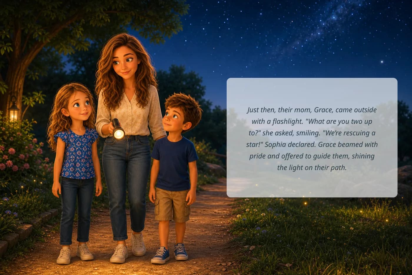 Sophia, Leo and Mom at night